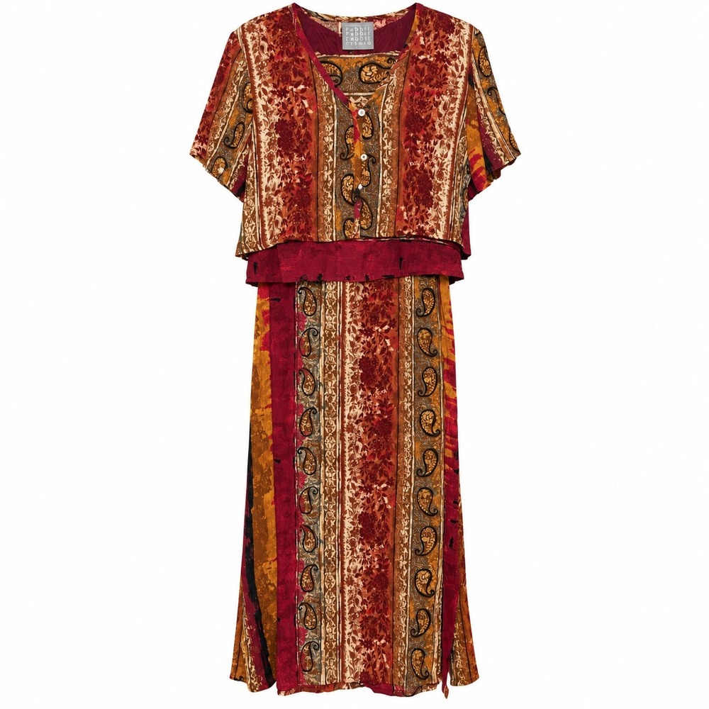 Vintage Rabbit Designs Earthy Boho Maxi Dress Set Womens Size 8 Whimsigoth